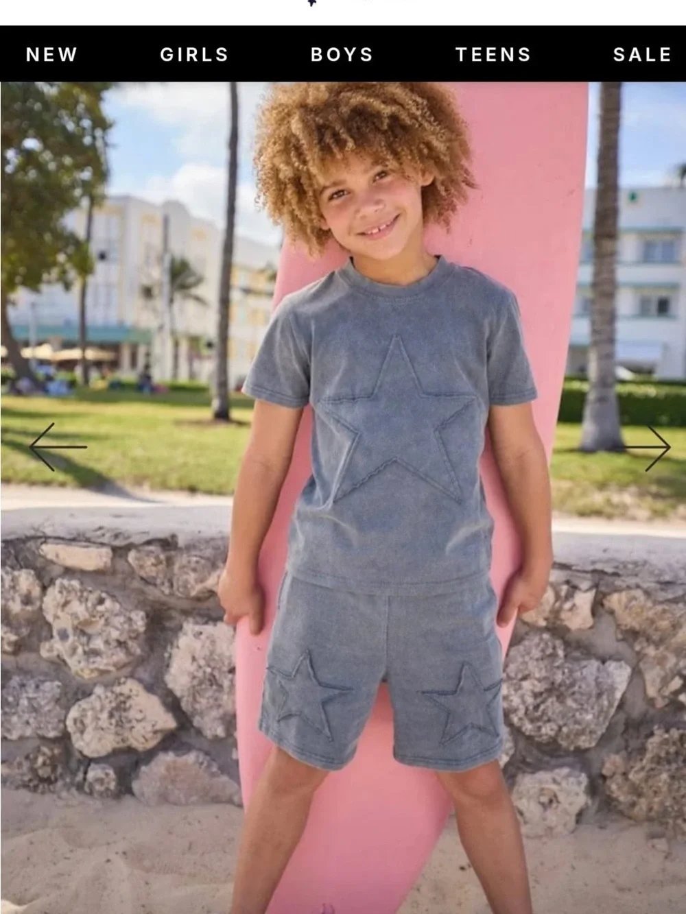 Lola + The Boys Boys Grey Star Terry Short Set - Dusty Blue/Gray